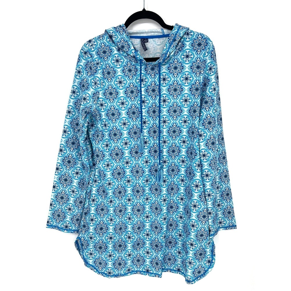 Women’s Blue Patterned Hooded Swim Coverup